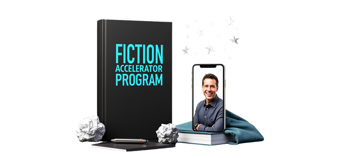 A writer's desk with a manuscript, laptop, and coffee — symbolizing progress and focus.